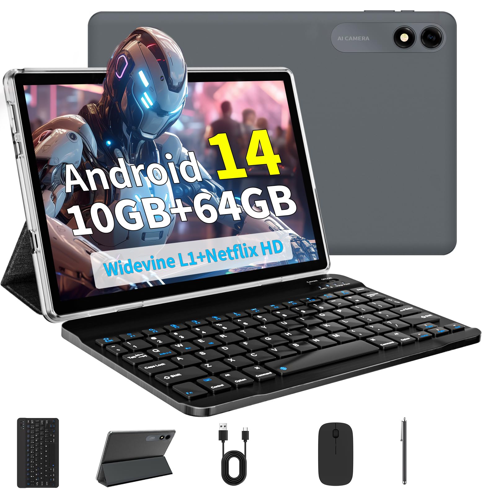 JUNINKE C30 Tablet 10.1" Android 14 | 10GB RAM, 64GB, WiFi Dual Band, 6000mAh